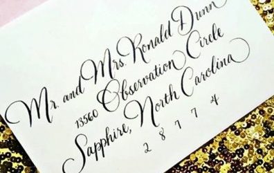 Gorgeous Gold Wedding Envelope Calligraphy