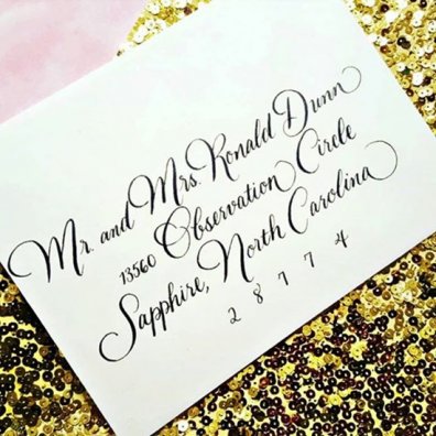 Gorgeous Gold Wedding Envelope Calligraphy