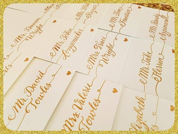 Beautiful Calligraphy Gold Lettered Place Cards