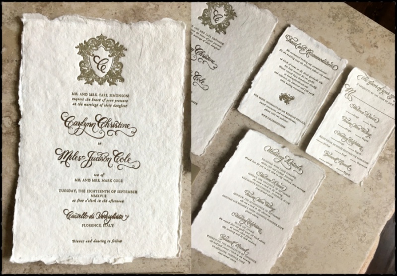 Custom Calligraphy Letterpress Wedding Invitations