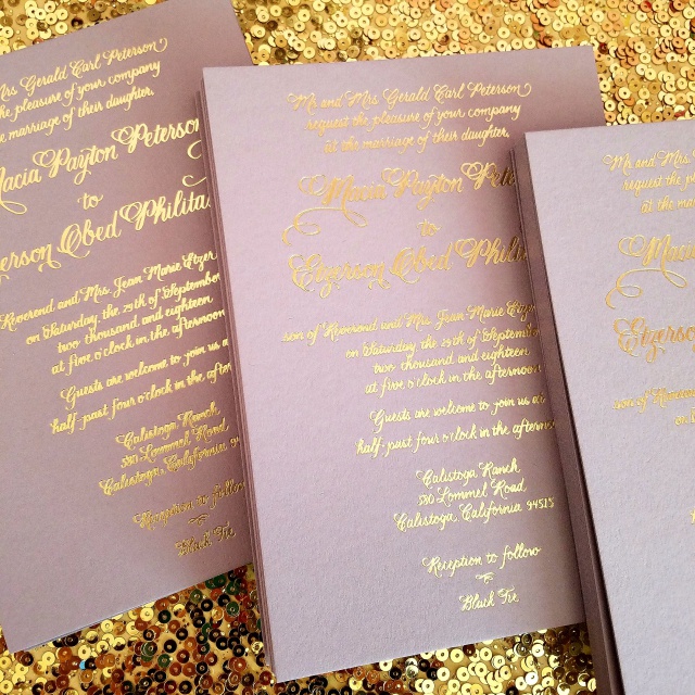 Gold Foil Custom Calligraphy Invitations