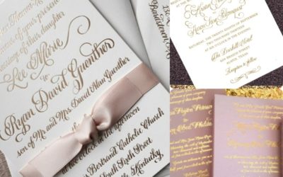 Custom Calligraphy Gold Foil Wedding Invitations