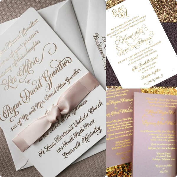 Custom Calligraphy Gold Foil Wedding Invitations