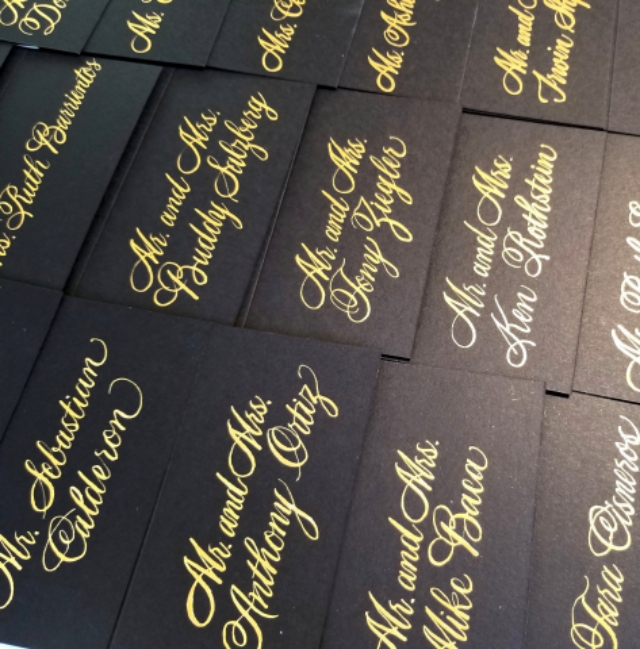 Gold Ink Calligraphy Place Cards