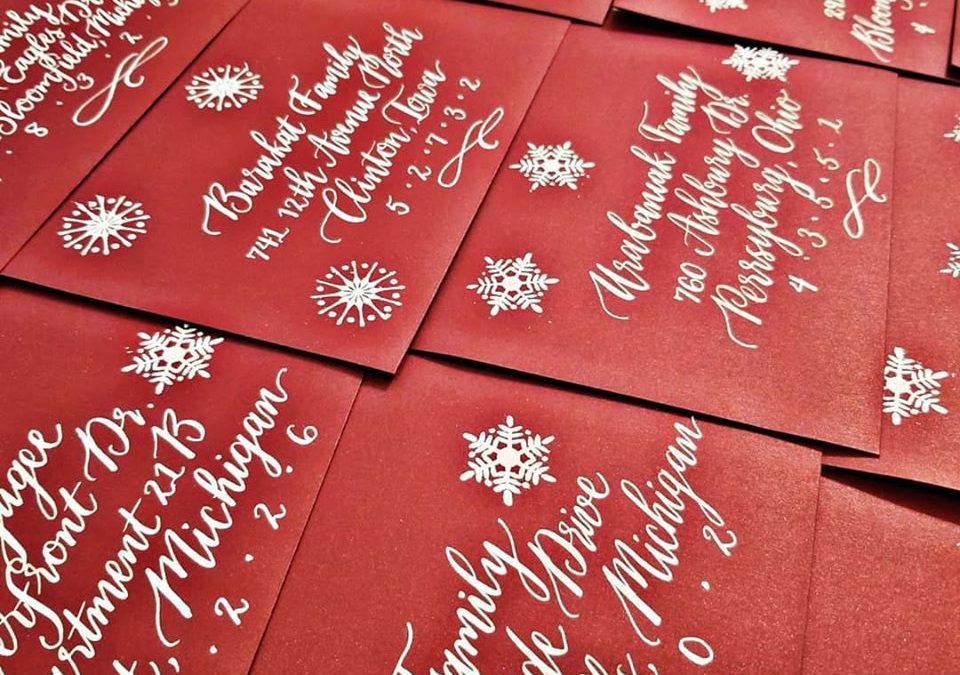 Festive Snowflake Heat Embossed Calligraphy Christmas Envelopes