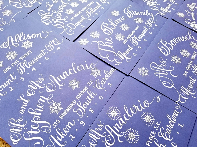 Christmas Calligraphy Snowflake Heat Embossed Envelopes